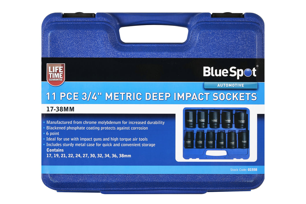 Blue Spot 11 Piece 3/4 Metric Deep Impact Sockets (17-38mm)