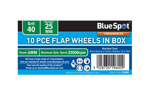Blue Spot 10 Piece 40 Grit 25MM Spindle Flap Wheels In Box