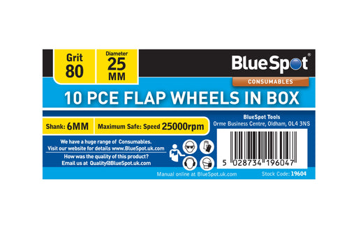 Blue Spot 10 Piece 80 Grit 25MM Spindle Flap Wheels In Box