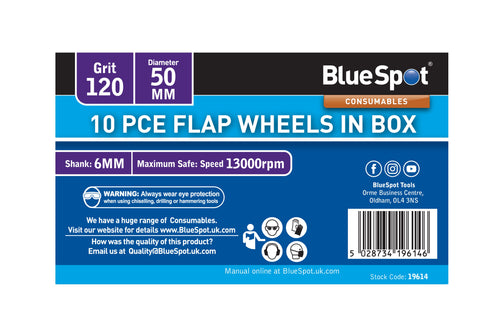 Blue Spot 10 Piece 120 Grit 50MM Spindle Flap Wheels In Box