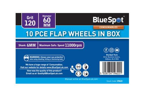 Blue Spot 10 Piece 120 Grit 60MM Spindle Flap Wheels In Box