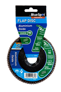 Blue Spot 115mm (4.5") 40 Grit Aluminium Oxide Flap Disc (Header Card)
