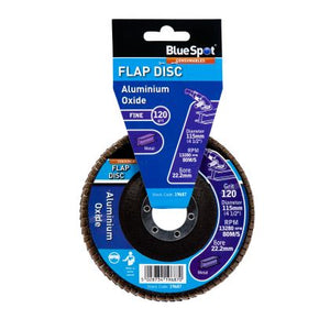 Blue Spot 115mm (4.5") 120 Grit Aluminium Oxide Flap Disc (Header Card)