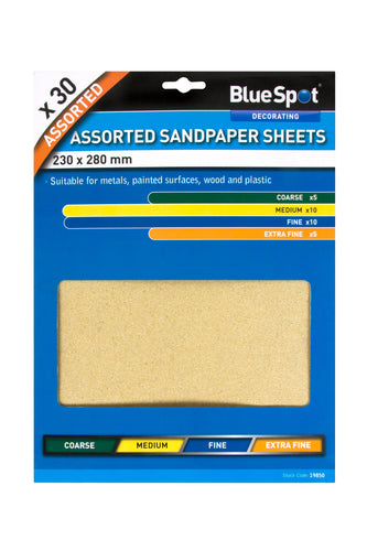 Blue Spot 30 Piece Assorted Sandpaper Sheets