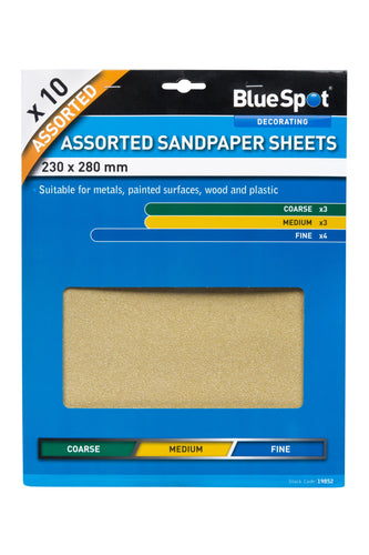 Blue Spot 10 Piece Assorted Sandpaper Sheets