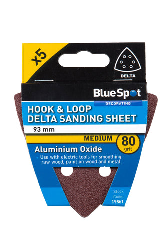 Blue Spot 93mm 5 Pack 80 Grit Delta Sanding Sheets