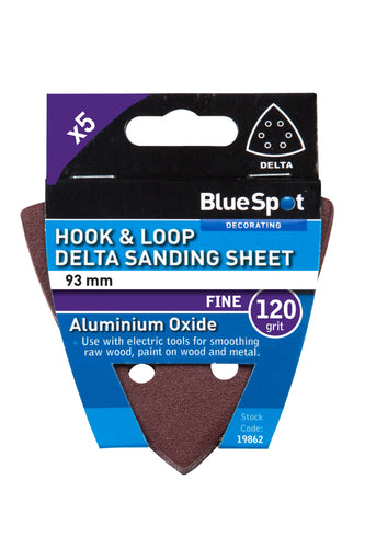 Blue Spot 93mm 5 Pack 120 Grit Delta Sanding Sheets
