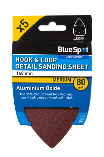 Blue Spot 140mm 5 Pack 80 Grit Detail Sanding Sheets