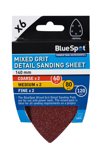 Blue Spot 6 Pack 140mm Mixed Grit Detail Sanding Sheets