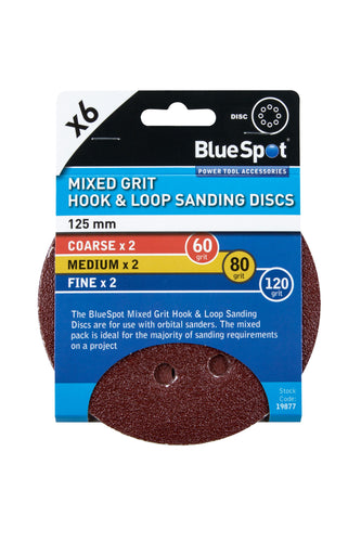 Blue Spot 6 Pack 125mm Mixed Grit Sanding Disc