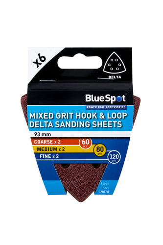 Blue Spot 6 Pack 93mm Mixed Grit Delta Sanding Sheets