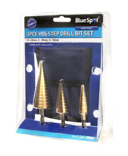 Blue Spot 3 Piece Hex Shank HSS Step Drill Set (4mm - 32mm)