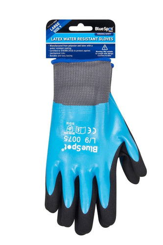 Blue Spot Latex Water Resistant Gloves (Large)