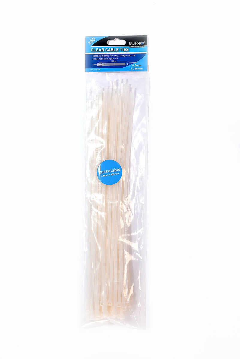 Blue Spot Kabelbinder Set – 50 Stück, Transparent, 4.8 X 350 Mm, Aus Hitzebeständigem Nylon 66