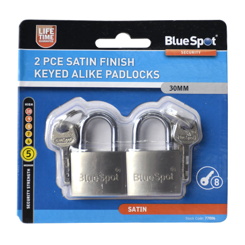 Blue Spot 2 Piece 30mm Satin Finish Keyed Alike Padlocks