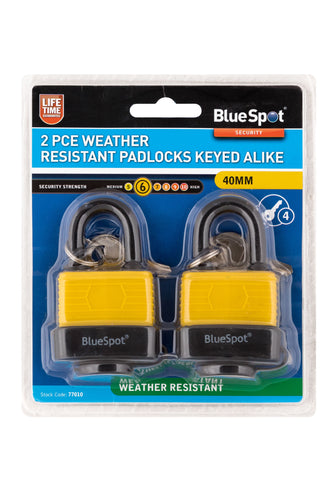 Blue Spot 2 Piece 40mm Weather Resistant Padlocks Keyed Alike
