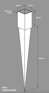 Fence Post Spike – Black Powder Coated | Heavy Duty Steel | 50x450mm or 75x600mm