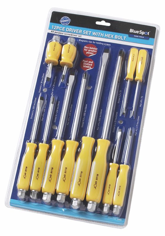 Blue Spot 12 Piece Hex Bolster Screwdriver Set