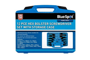 Blue Spot 12 Piece Hex Bolster Screwdriver Set with Storage Case