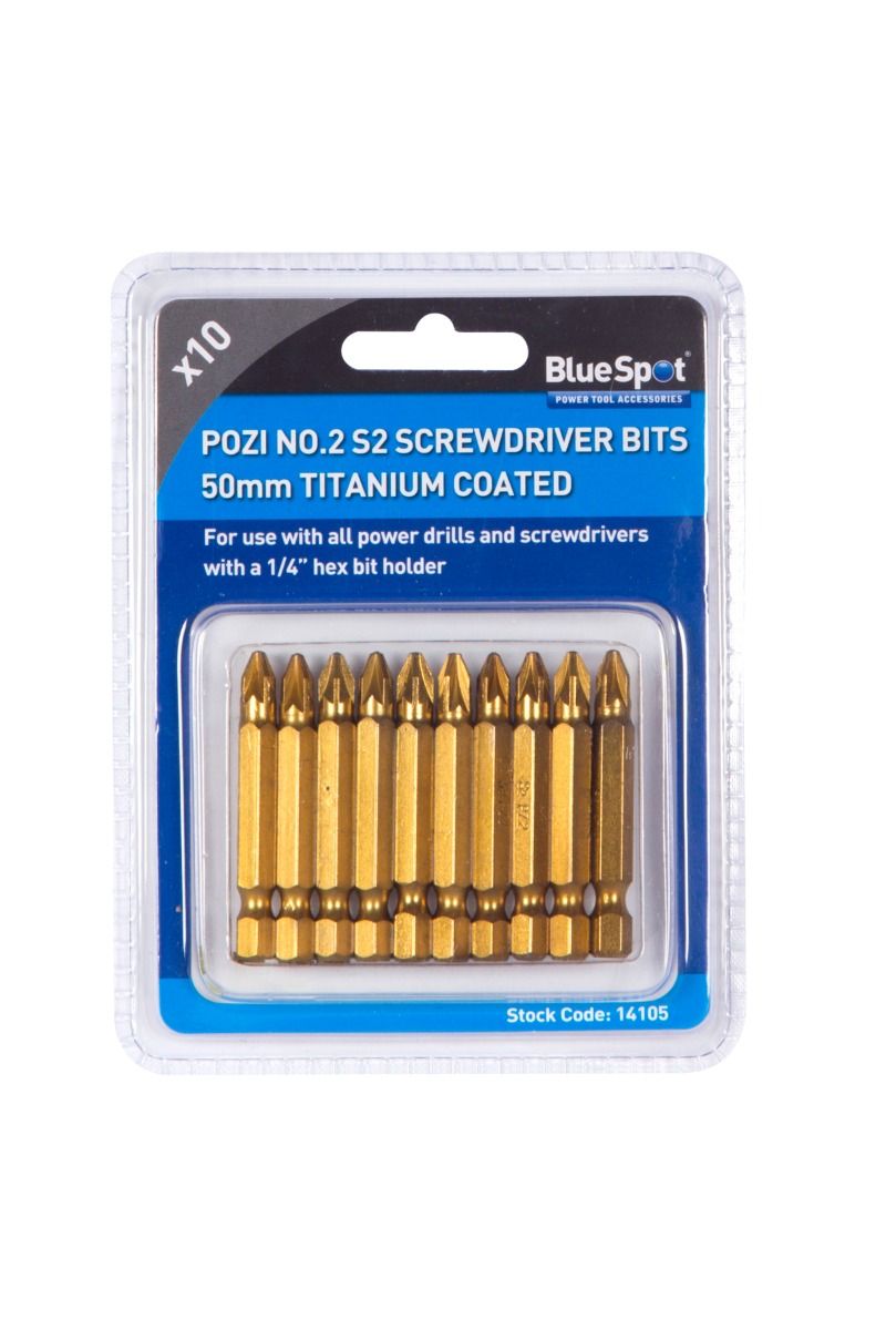 Blue Spot 10 Piece 50mm PZ2 S2 Titanium Coated Power Bit Set