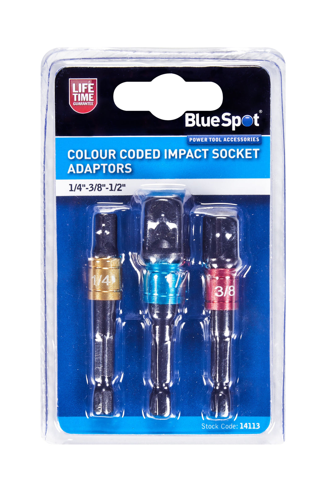 Blue Spot Colour Coded Impact Socket Adaptors (1/4-3/8-1/2)
