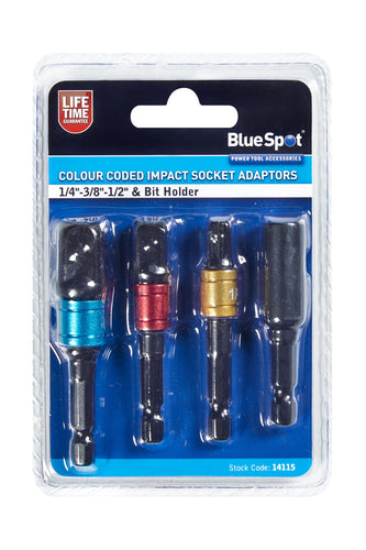 Blue Spot Colour Coded Impact Socket Adaptors (1/4-3/8-1/2); Bit Holder