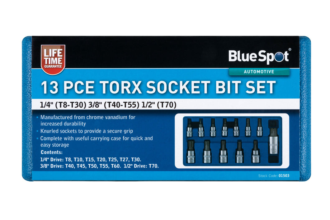 Blue Spot 13 Piece Torx Socket Bit Set (T8-T70)