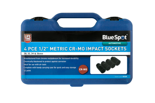 Blue Spot 4 Piece 1/2 Metric Cr-Mo Impact Sockets (30-36mm)