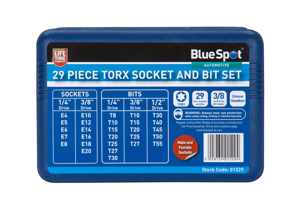Blue Spot 29 Piece Torx Socket; Bit Set (T10-T55) (E4-E20)