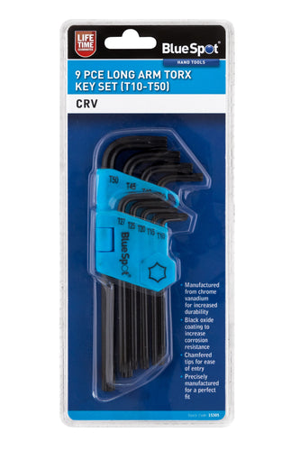 Blue Spot 9 Piece Long Arm Torx Key Set (T10-T50)