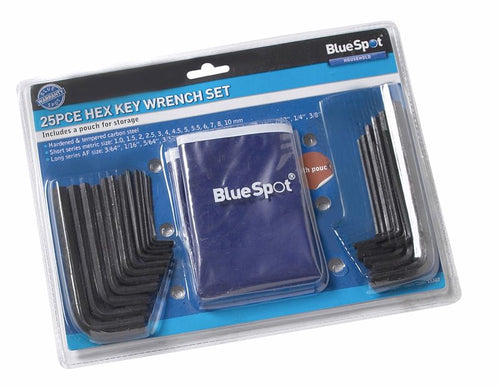 Blue Spot 25 Piece Metric and Imperial Hex Key Wrench Set With Pouch (1-10mm) (3/64-3/8