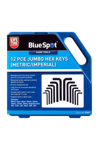 Blue Spot 12 Piece Jumbo Hex Keys (Metric/Imperial)