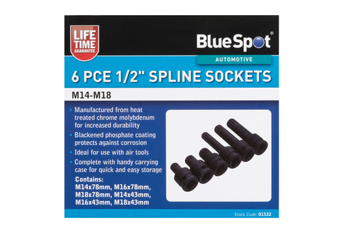 Blue Spot 6 Piece 1/2 Spline Sockets (M14-M18)