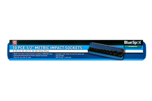 Blue Spot 10 Piece 1/2 Metric Shallow Impact Sockets (9-27mm)