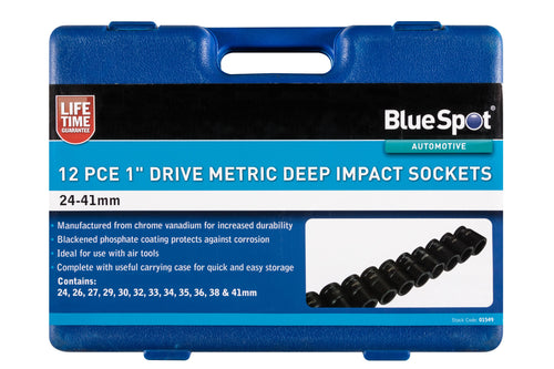 Blue Spot 12 Piece 1 Metric Deep Impact Sockets (24-41mm)