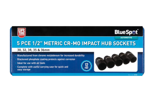 Blue Spot 5 Piece 1/2 Metric Cr-Mo Impact Hub Sockets (30-36mm)