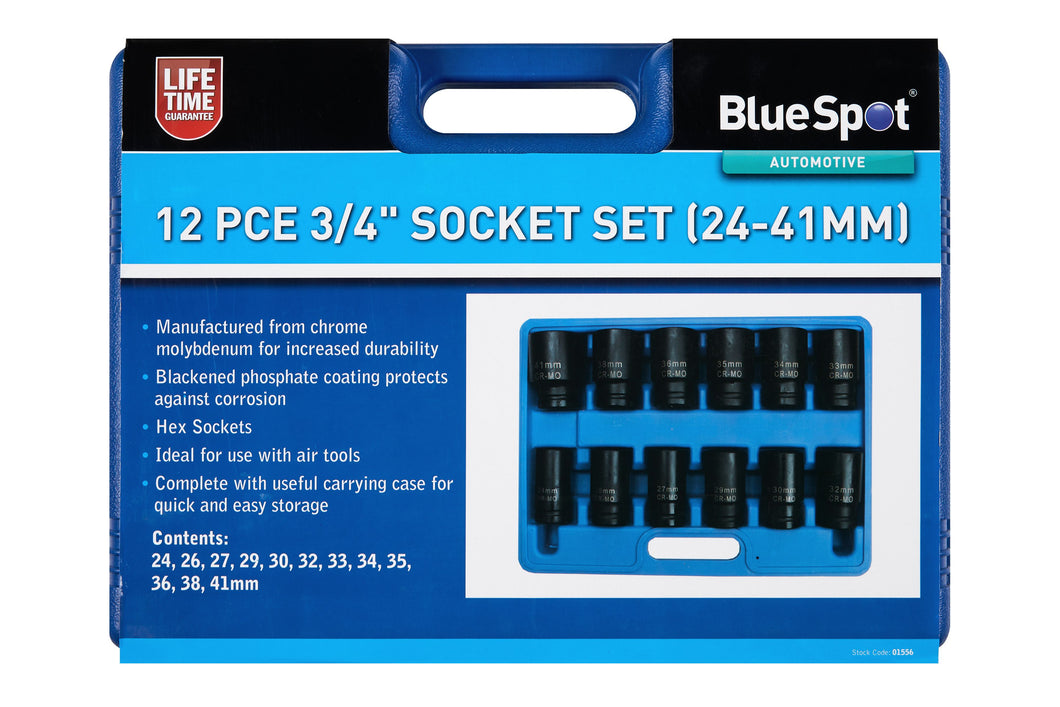 Blue Spot 12 Piece 3/4 Impact Socket Set (24-41mm)