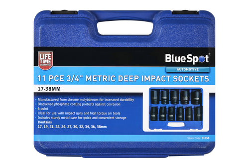 Blue Spot 11 Piece 3/4 Metric Deep Impact Sockets (17-38mm)