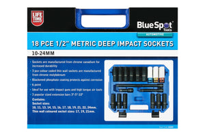Blue Spot 18 Piece 1/2" Metric Deep Impact Sockets (10-24mm)