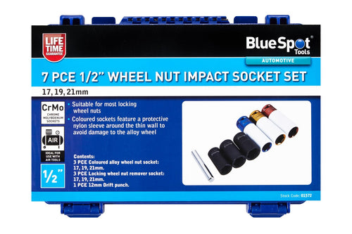 Blue Spot 7 Piece ½”  Wheel Nut Impact Socket Set (17, 19, 21mm)