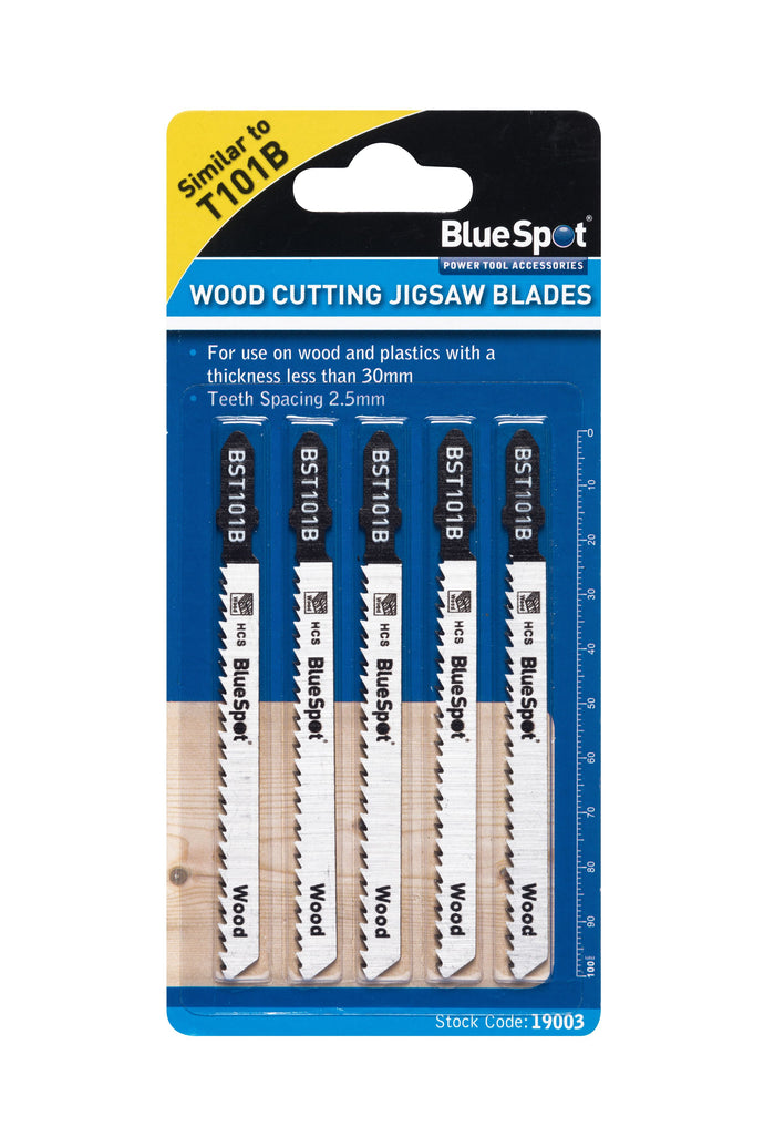 Blue Spot 5 Piece HCS Clean Cut Jigsaw Blades For Wood (10 TPI)