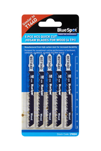 Blue Spot 5 Piece HCS Quick Cut Jigsaw Blades For Wood (6 TPI)