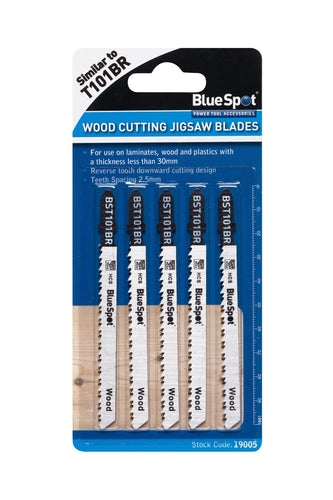 Blue Spot 5 Piece HCS Reverse Pitch Jigsaw Blades For Wood (10 TPI)