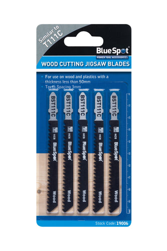 Blue Spot 5 Piece HCS Quick Cut Jigsaw Blades For Wood (8 TPI)