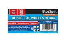 Load image into Gallery viewer, Blue Spot 10 Piece 60 Grit 25MM Spindle Flap Wheels In Box