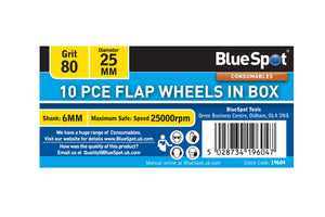 Blue Spot 10 Piece 80 Grit 25MM Spindle Flap Wheels In Box