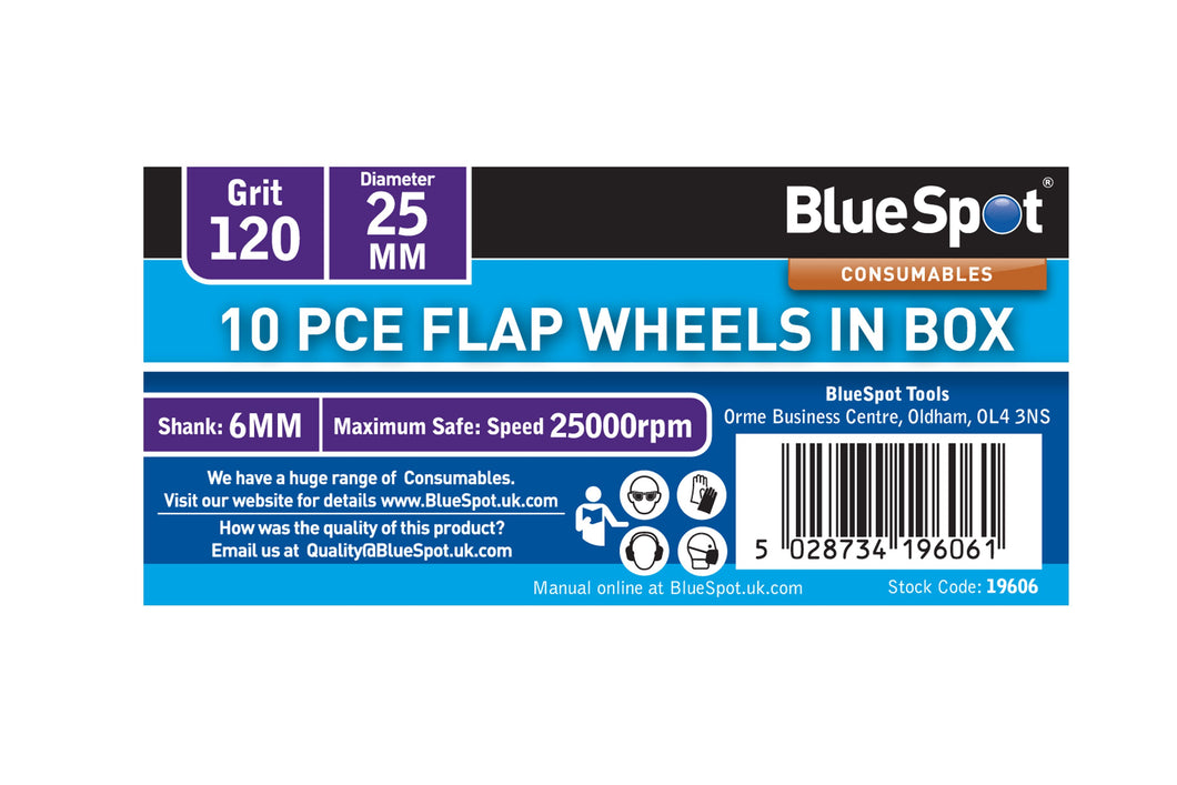 Blue Spot 10 Piece 120 Grit 25MM Spindle Flap Wheels In Box