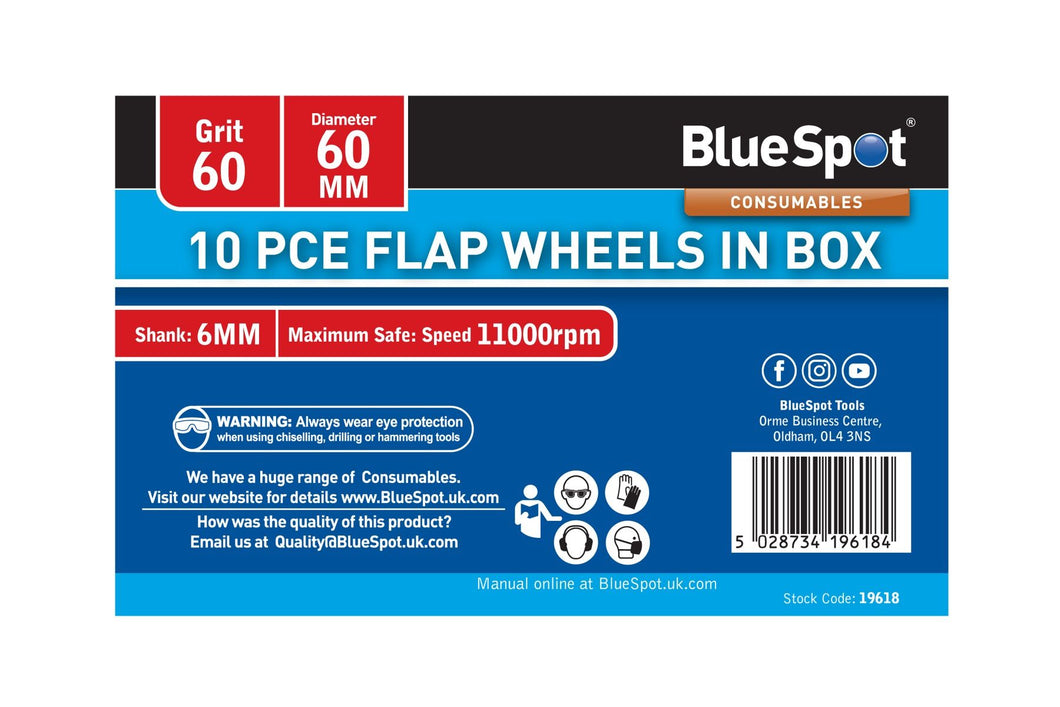 Blue Spot 10 Piece 60 Grit 60MM Spindle Flap Wheels In Box
