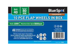 Blue Spot 10 Piece 40 Grit 80MM Spindle Flap Wheels In Box