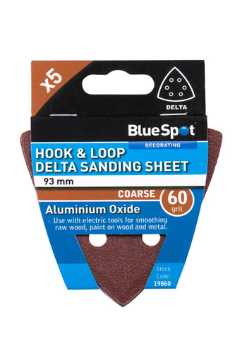 Blue Spot 93mm 5 Pack 60 Grit Delta Sanding Sheets